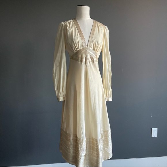 Catherine Malandrino Vintage Ivory Cottagecore Midi Dress Fairy 20s Bridal Boho